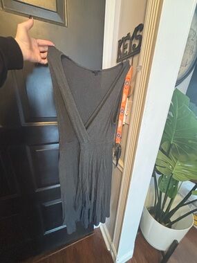 Sleeveless V-Neck Midi Dress in Charcoal Gray - Classic Everyday Style